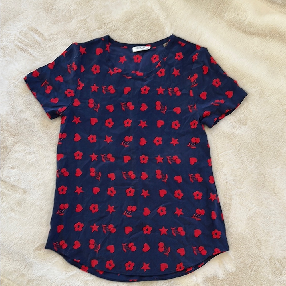 Equipment Femme XS Silk Navy and Red Shirt